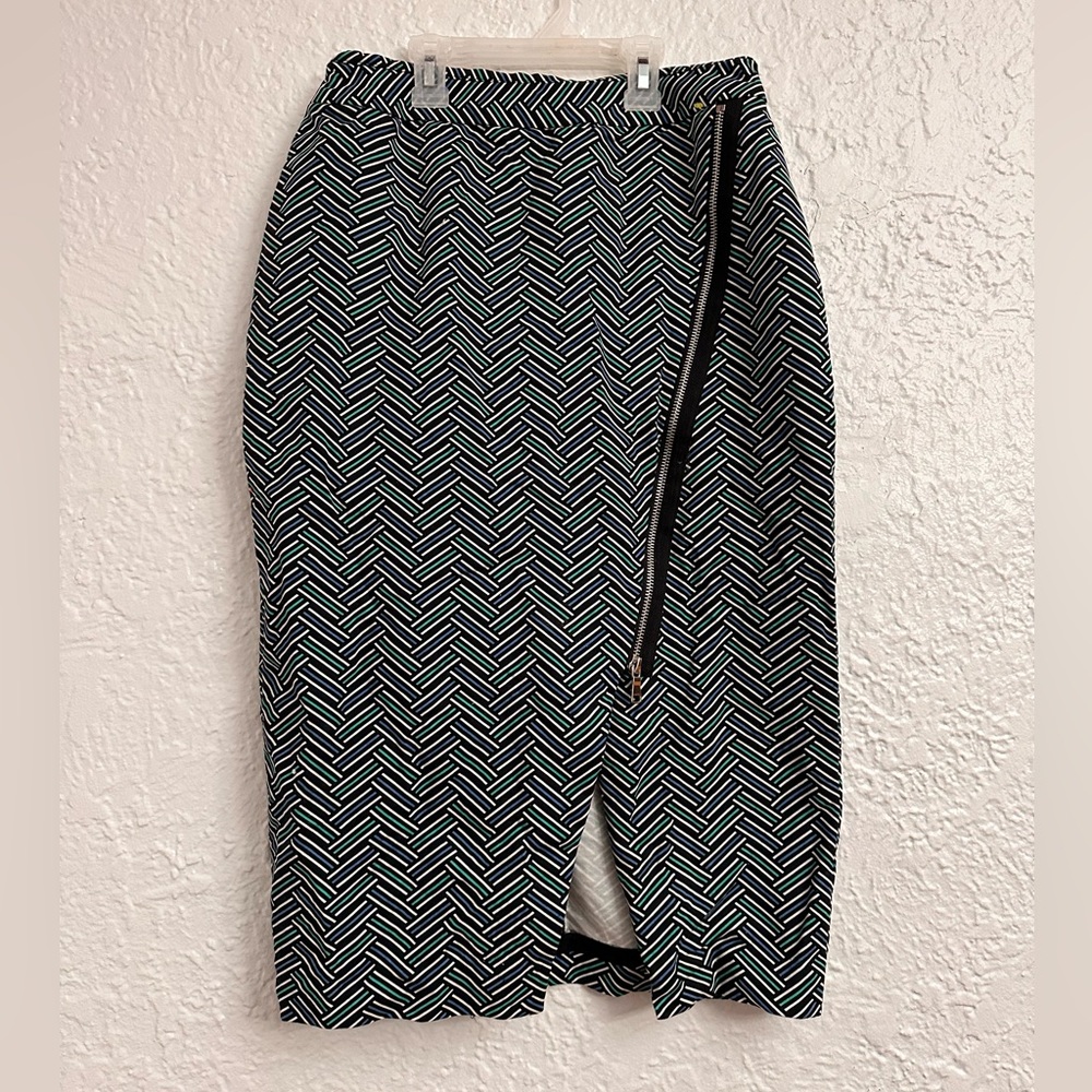 Green & blue below knee skirt